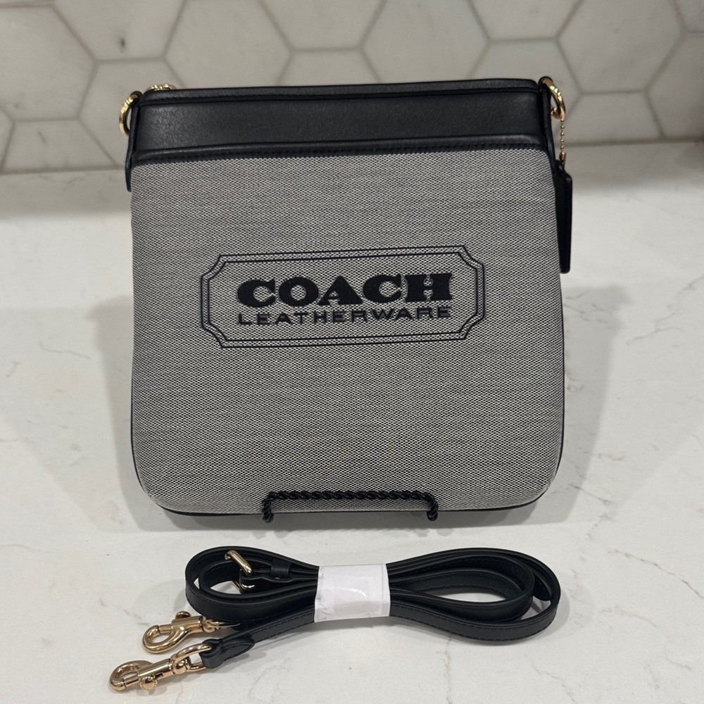 NWT Coach Leatherware Black and Gray Crossbody Bag